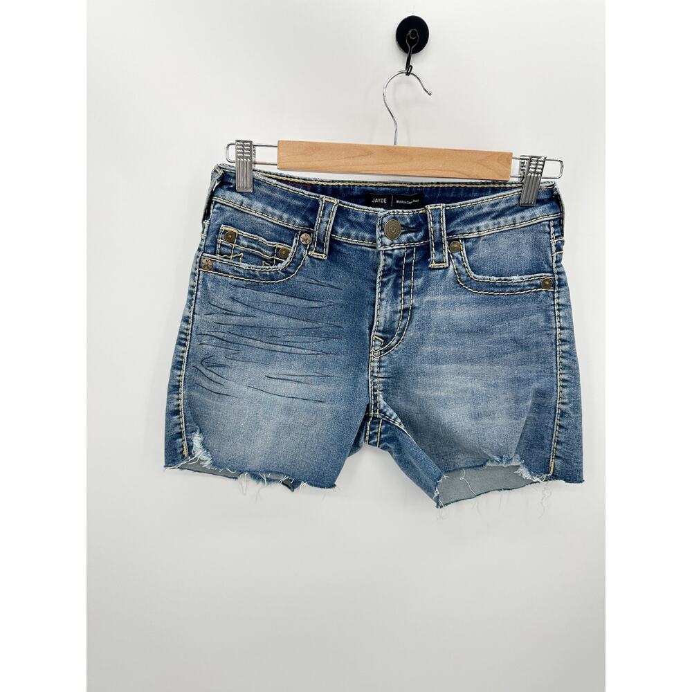True Religion Shorts Women 27 Blue Jayde Mid Rise Classic Medium Wash Denim